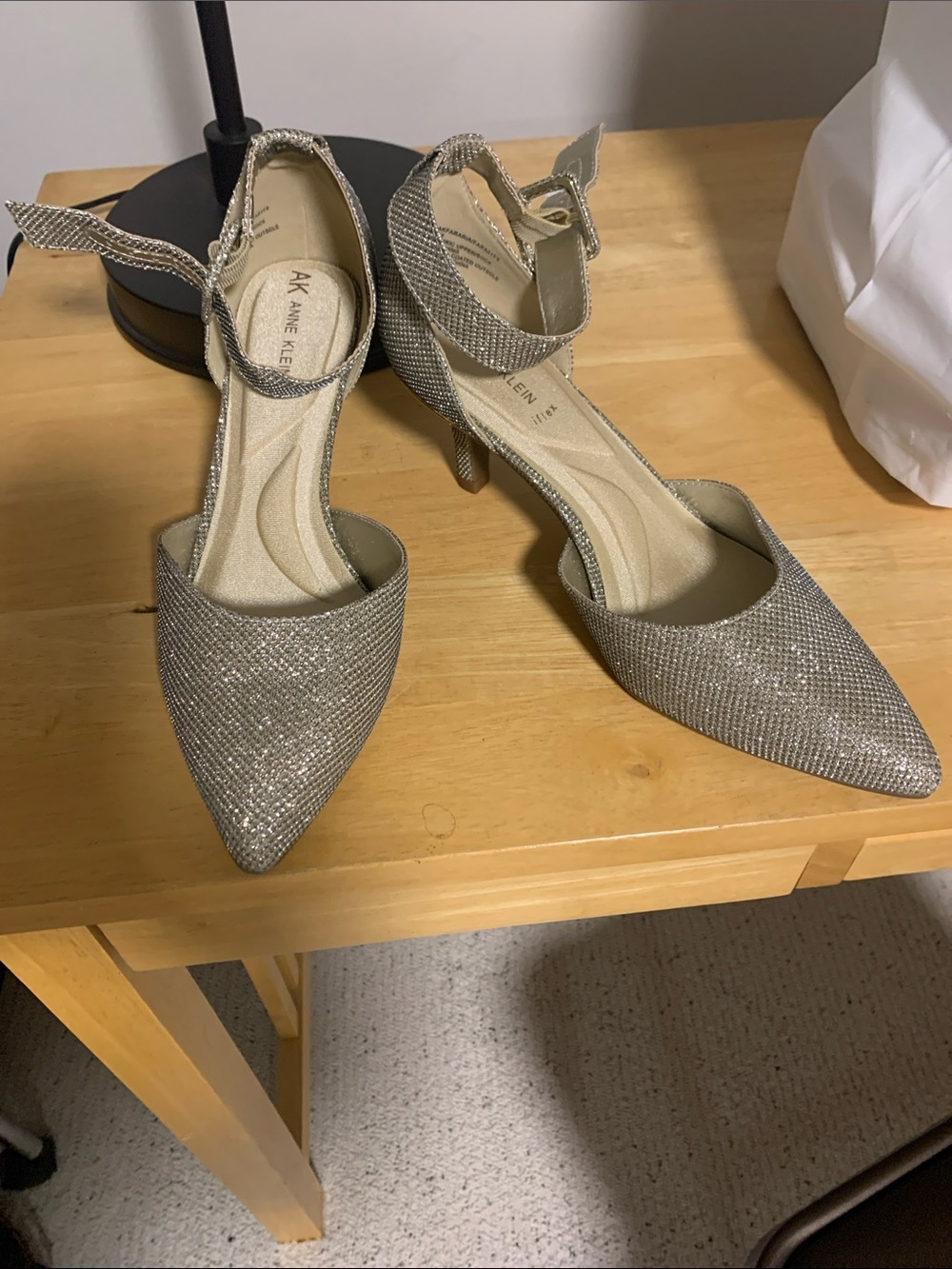 Anne Klein Sparkling Gold Pointed Ankle-Strap Heels